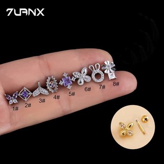 7uanX 1 Khuyên Xỏ Sụn Tai Hai Đầu Đính Đá Zircon Tím Hình Hoa Bướm 2023 16Gauge