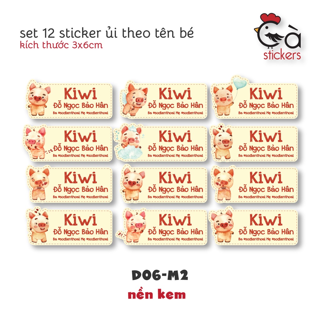 Sticker ủi áo in tên trẻ em GaStickers UT-D06- bộ 12 miếng kích thước 3 x 6 cm