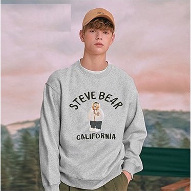 Áo Sweater Nỉ Ngoại Steve Bear Xám QMun Unisex  Thun kiểu form rộng tay bồng kiểu dáng dễ thương hàn quốc QM|PE