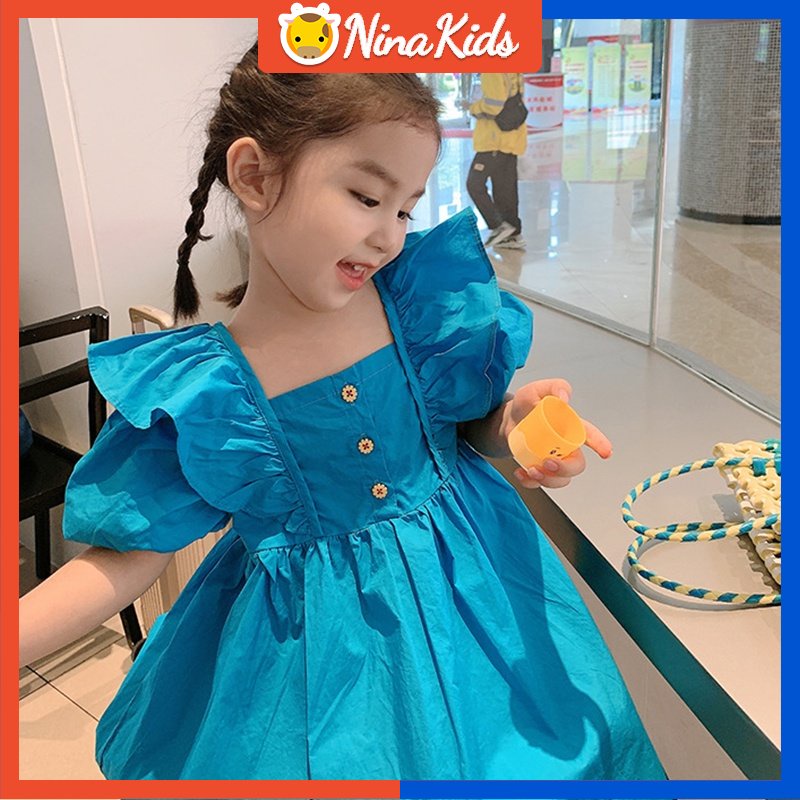 Đầm Công Chúa Mùa Hè Tay Phồng Ngắn Phong Cách Hàn Quốc Cho Bé Gái 1-7 Tuổi