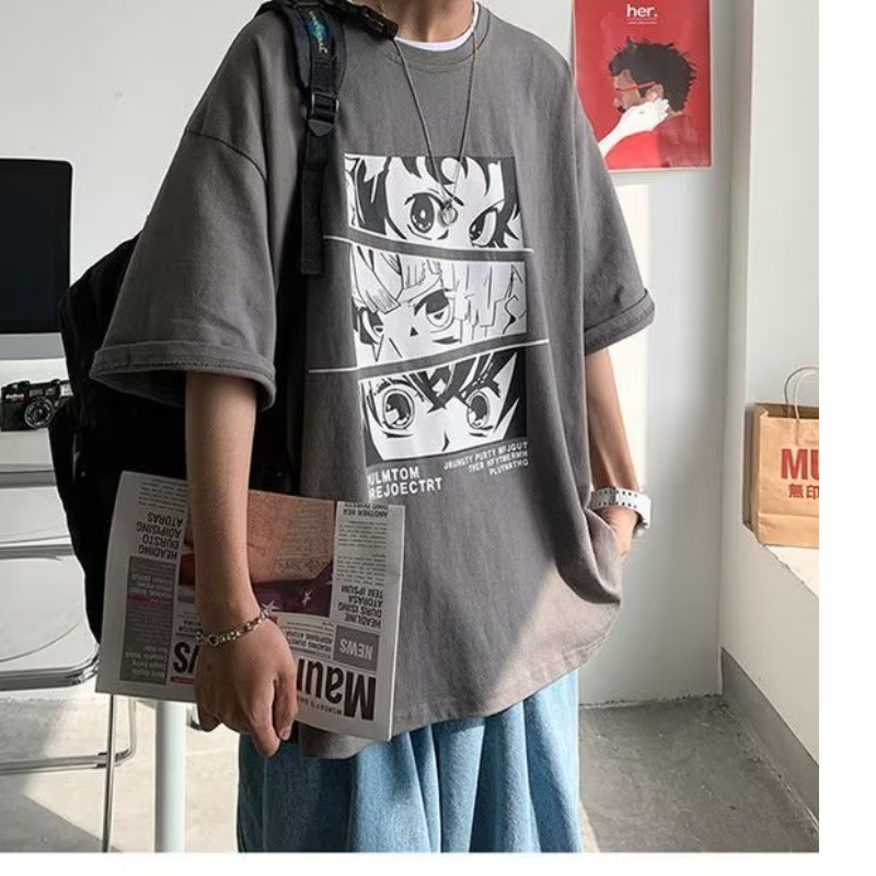 Áo Thun Tay Ngắn Dáng Rộng In Hoạt Hình Phong Cách hip hop Nhật Bản Cá Tính Cho Nam