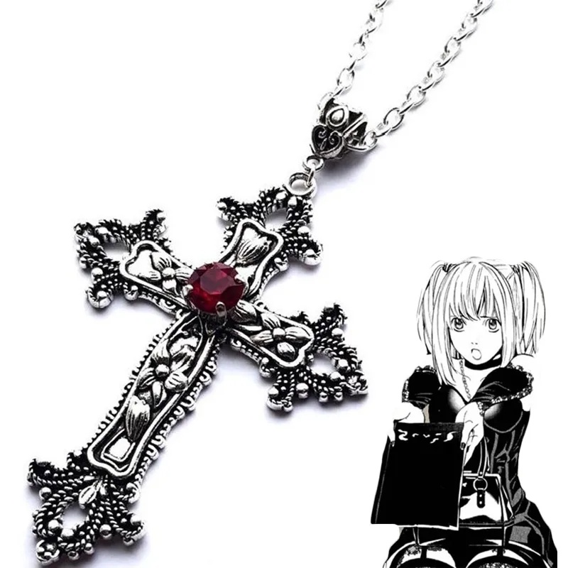 Vòng cổ Mặt Thánh Giá Đính Đá Pha Lê Đỏ Đen Phong Cách Gothic Punk