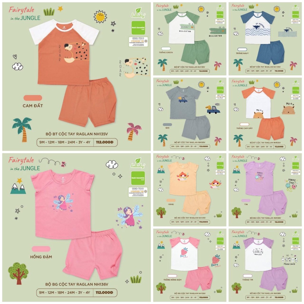 Bộ cộc Lullaby mẫu mới 2023 bé trai/ bé gái vải cotton mềm, mịn, thoáng khí cho bé (6-16kg)