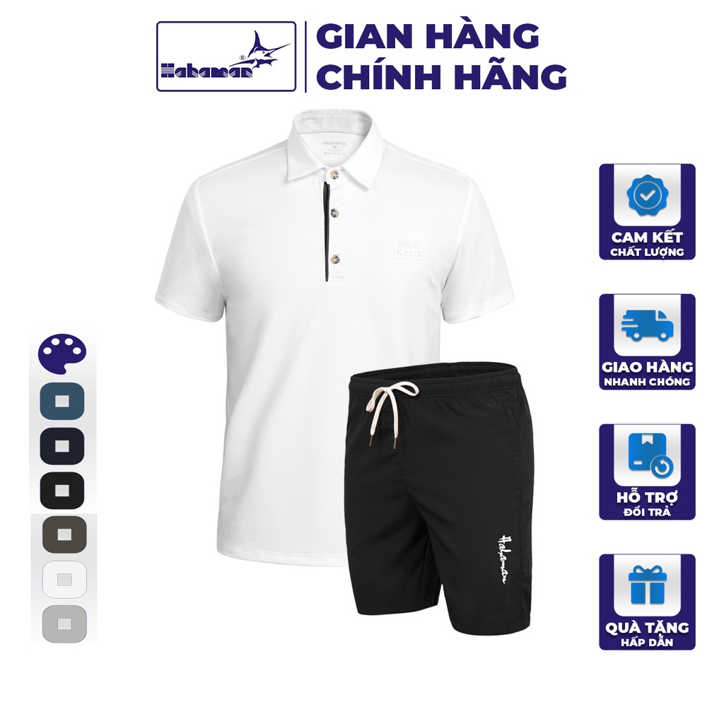 Bộ thun nam thể thao cổ bẻ HAHAMAN thoáng khí hút mồ hôi cao cấp BTCB1006