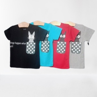Áo Thun Bé Gái Màu Trơn In Mèo Cotton Co Giãn Cổ Tròn Dành Cho Bé 1 - 8 Tuổi Bosskids.