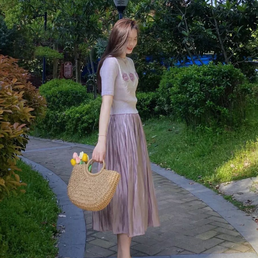 Đầm Tím Nhạt Cao Cấp Phong Cách Hoàng Gia Pháp Thời Trang Mùa Hè Cho Nữ FF