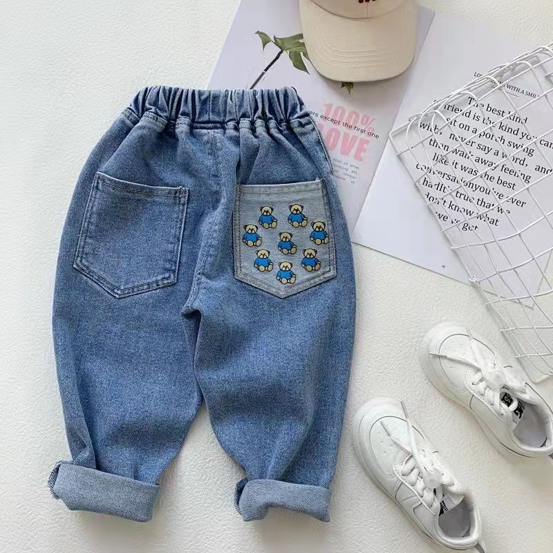 Quần Jean Dài Dáng Rộng In Hoạt Hình Phối Túi Kiểu Hàn Quốc Thời Trang Mùa Hè 2023 Cho