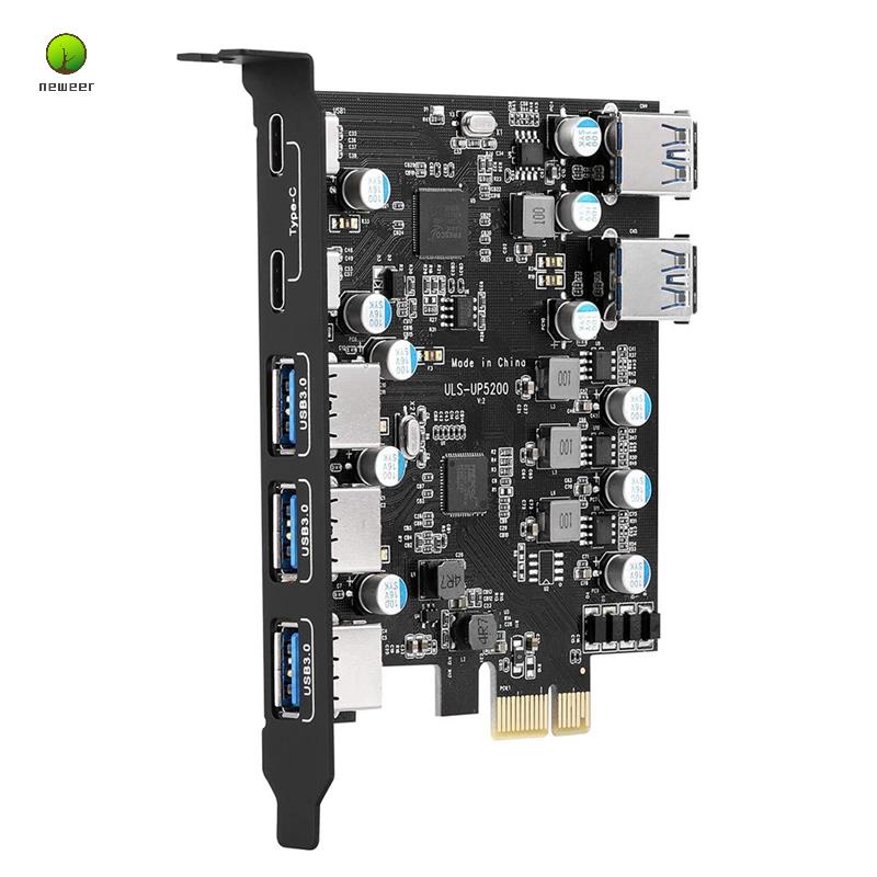 Card Mở Rộng 7 Cổng PCI-E Sang Type C (2), Với 2 Cổng USB 3.0 Cho PC, Windows Linux Thẻ