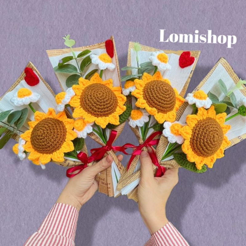 Bó hoa hoa hướng dương len móc LOMISHOP - Bó hoa quà tặng - Hoa hướng dương len móc - Hoa tốt nghiệp.