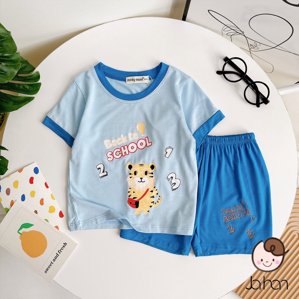 Đồ bộ thun lạnh cho bé trai bé gái cộc họa tiết, bộ quần áo trẻ em monky mặc nhà cho bé 1 2 3 4 5 tuổi BC086