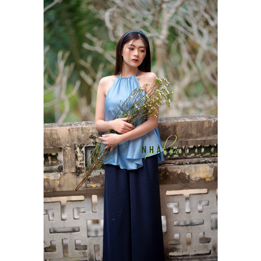Set áo yếm quần ống rộng Latin quyến rũ đi biển xanh dương - Áo yếm nữ sang chảnh cao cấp mùa hè Nhà Lụa Store