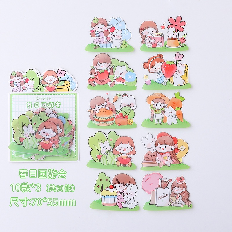 Bộ 30 Miếng Dán PET Chống Nước Họa Tiết Hoạt Hình Dễ Thương Trang Trí Sổ Tay diy