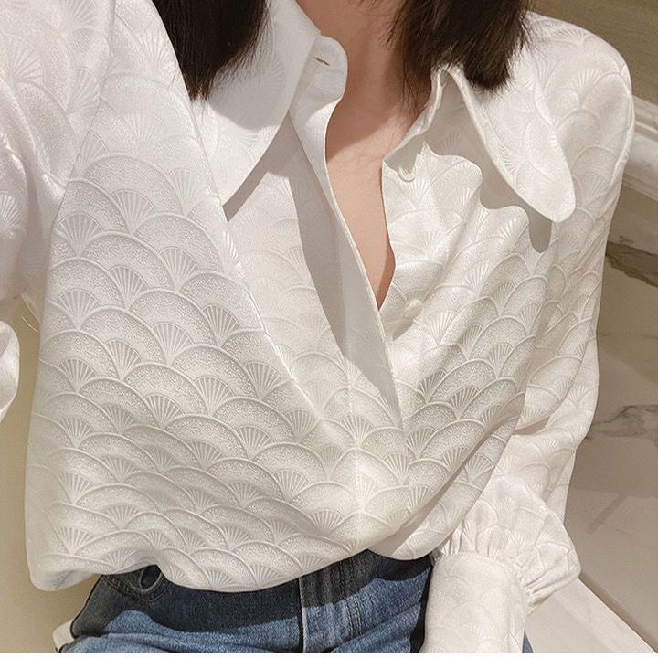 Áo Sơ Mi Trắng jacquard Cao Cấp Phong Cách Pháp Cổ Điển Hợp Thời Trang Cho Nữ