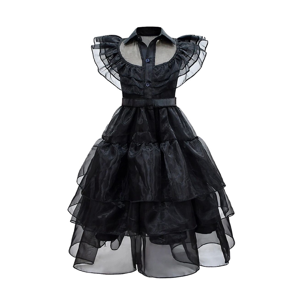 Đầm Công Chúa Màu Đen Phối Lưới Phong Cách Gothic Cho Bé Gái