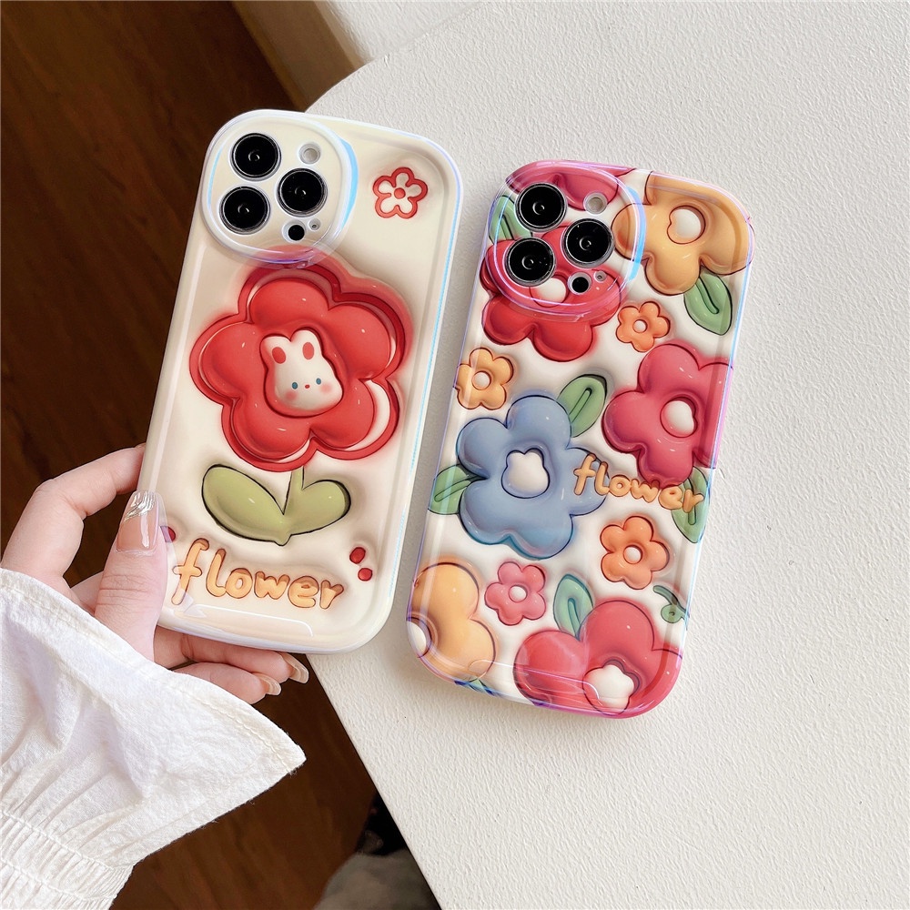 Ốp Điện Thoại Silicon Hình Thỏ Hoa 3D Cho iPhone 14 13 12 Pro MAX 11 14promax 14pro XS MAX XR X