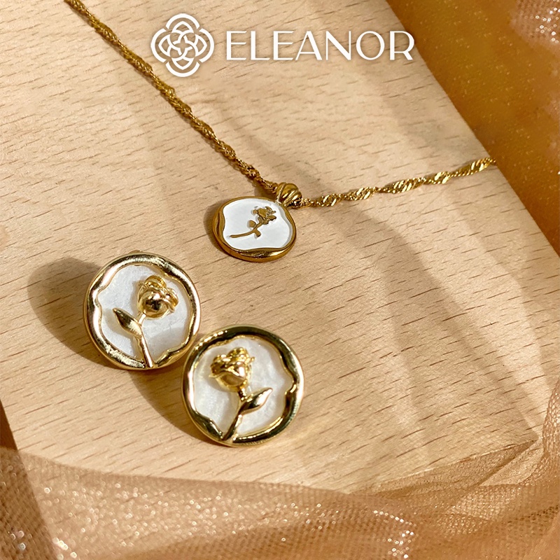 Dây chuyền bông tai nữ Eleanor Accessories bộ trang sức mặt tròn hình hoa hồng phụ kiện trang sức 5283