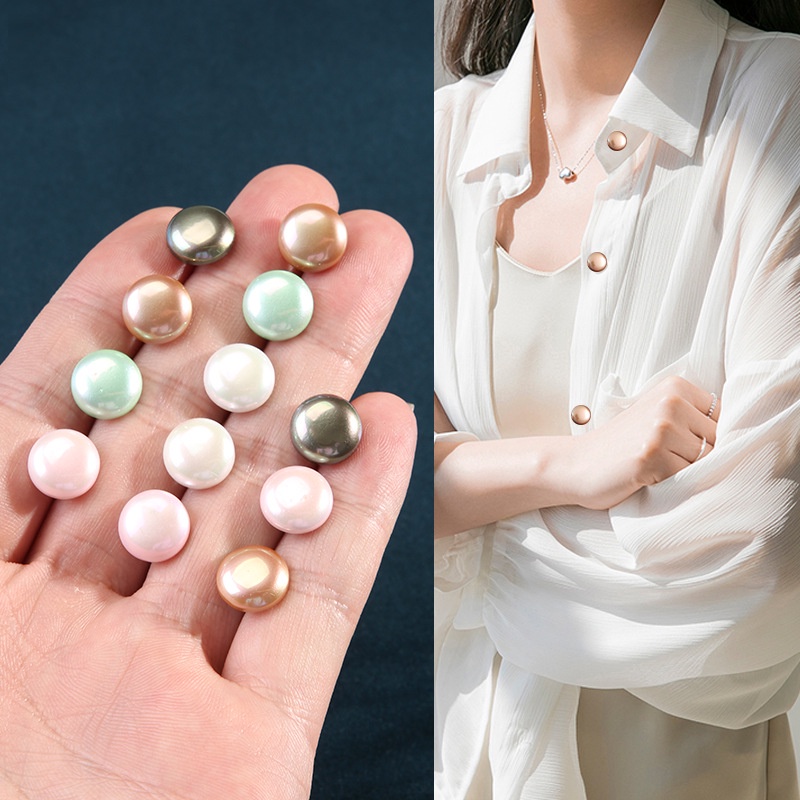 Set 10 / 10 Khuy Măng Sét Tròn Đính Ngọc Trai Sang Trọng