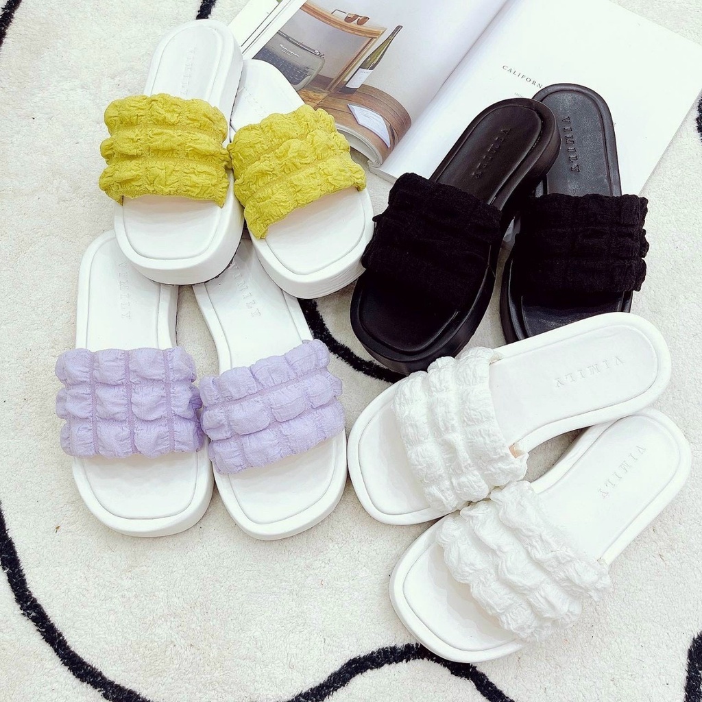 Dép nữ,Dép lê bèo nhúm kẻ ô 2 màu đen, trắng dễ mang mã NMS01