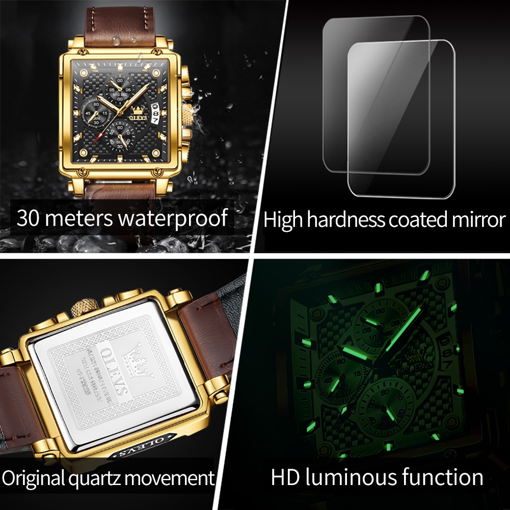 Đồng Hồ Đeo Tay OLEVS Mặt Vuông Chống Thấm Nước Đa Năng Dành Cho Nam Reloj Hombre 9925