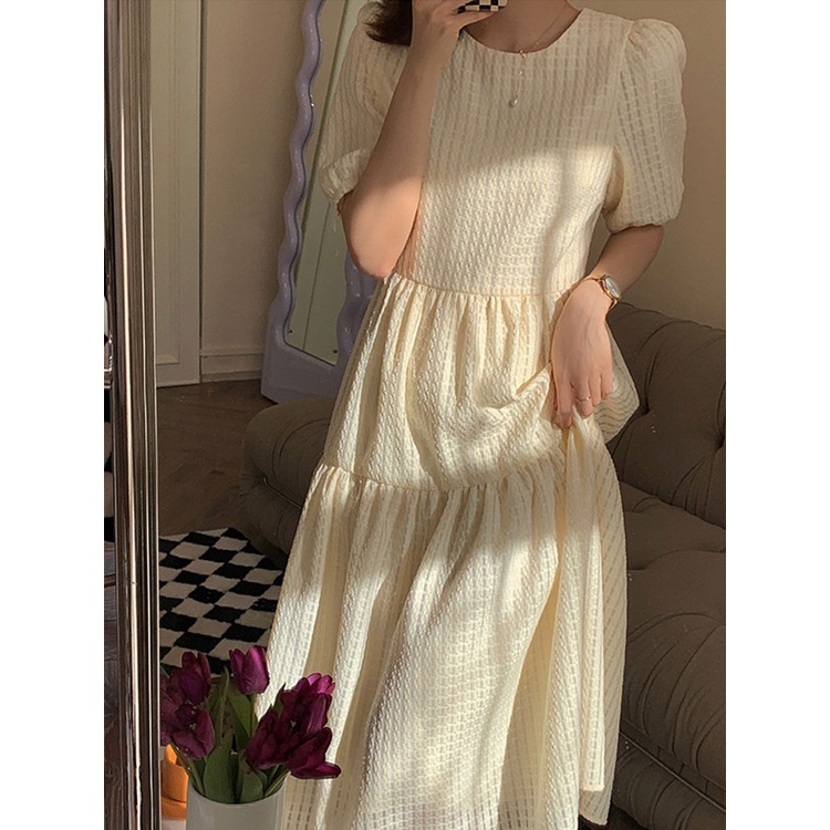 Váy đầm babydoll dáng dài đi biển tay phồng tiểu thư nữ phong cách Hàn quốc sang chảnh  - First love