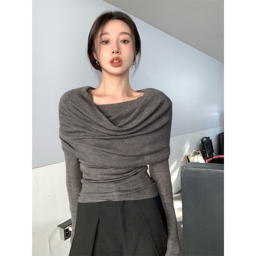 Áo sweater Trễ Vai Dài Tay Phong Cách Pháp Quyến Rũ Dành Cho Nữ | BigBuy360 - bigbuy360.vn