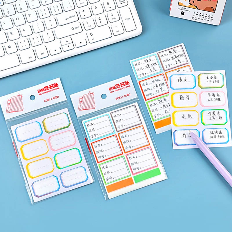Set 6 Nhãn Dán Phân Loại Tên Chống Thấm Nước Đơn Giản Dành Cho Học Sinh
