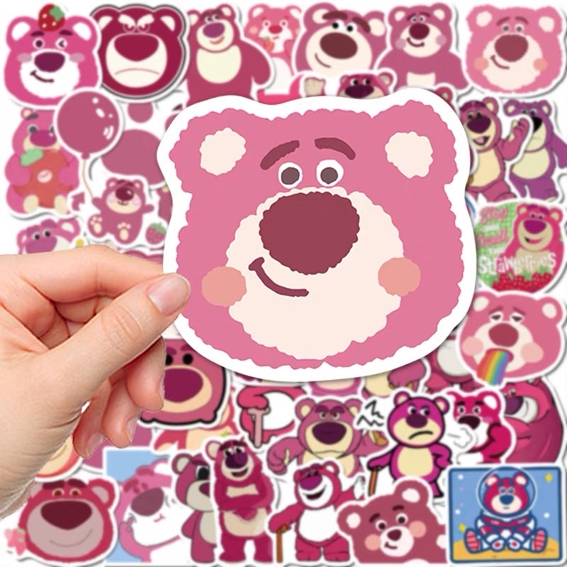 Combo 50 miếng Sticker Gấu Dâu LOTSO Hồng Siêu Dễ Thương