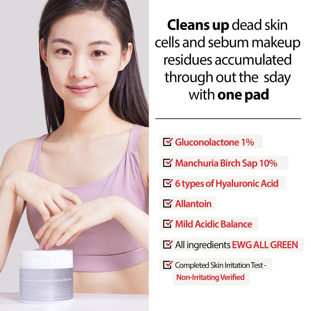 Pad Tẩy Da Chết Mary & May Gluconolactone  + Betula Alba Juice Cleansing Pad 70EA 270ml