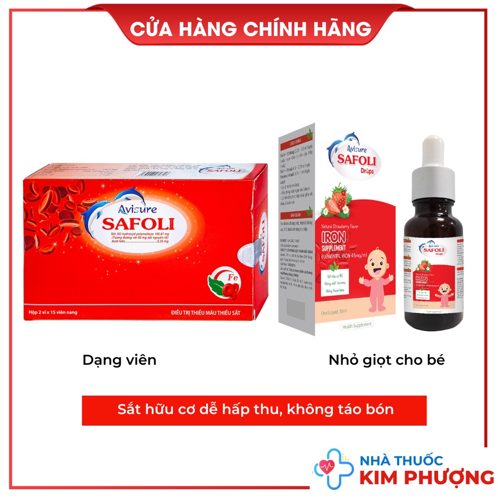 AVISURE SAFOLI - Sắt hữu cơ chuyên biệt cho mẹ và bé sơ sinh, Hộp 30 viên, dạng nhỏ giọt lọ 20ml