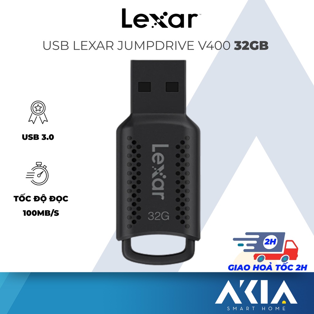 USB Lexar JumpDrive V400 32GB - đen, Chuẩn USB 3.0, Tốc độ đọc 100Mb/s, chính hãng bảo hành 2 năm