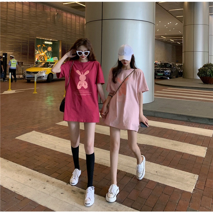 Áo Thun Ngắn Tay Cổ Tròn Dáng Rộng In Hình Hoạt Hình Thời Trang Mùa Hè Dành Cho Nữ