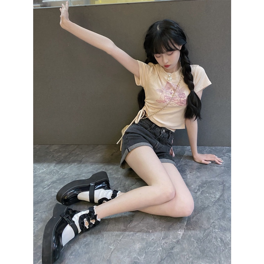 COZOK Áo Thun Ngắn Tay In Hình Mèo Thời Trang Mùa Hè Năng Động