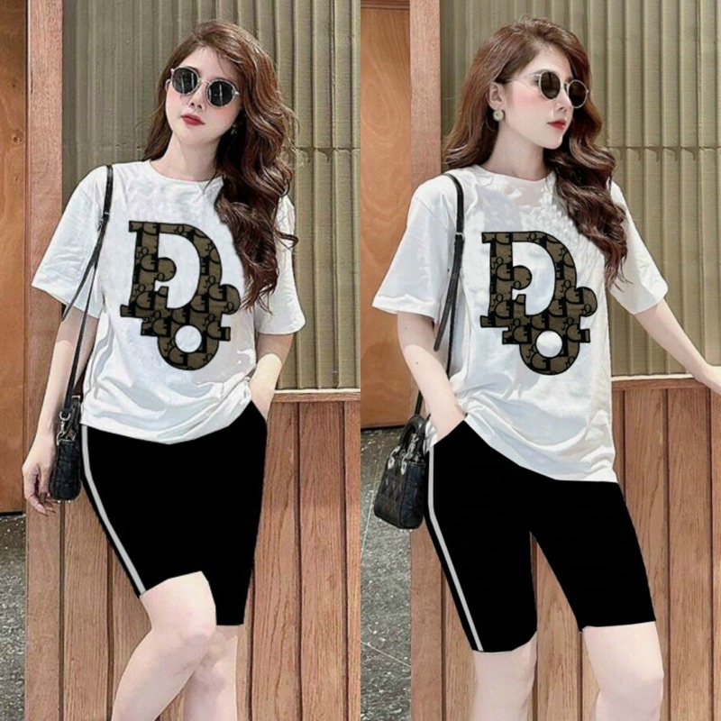 SÉT BỘ NGỐ THUN COTTON ÁO PHOM RỘNG THÊU CHỮ DIO.R KÈM ẢNH CHỤP THẬT 100%