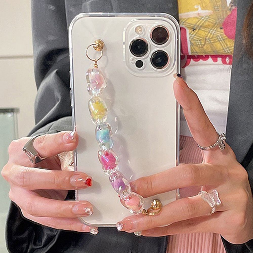 Ốp Điện Thoại TPU Mềm Trong Suốt Màu Kẹo Có Dây Đeo Tay Cho IPhone 14 13 12 11 Pro Max X Xs XR 8 7 Plus