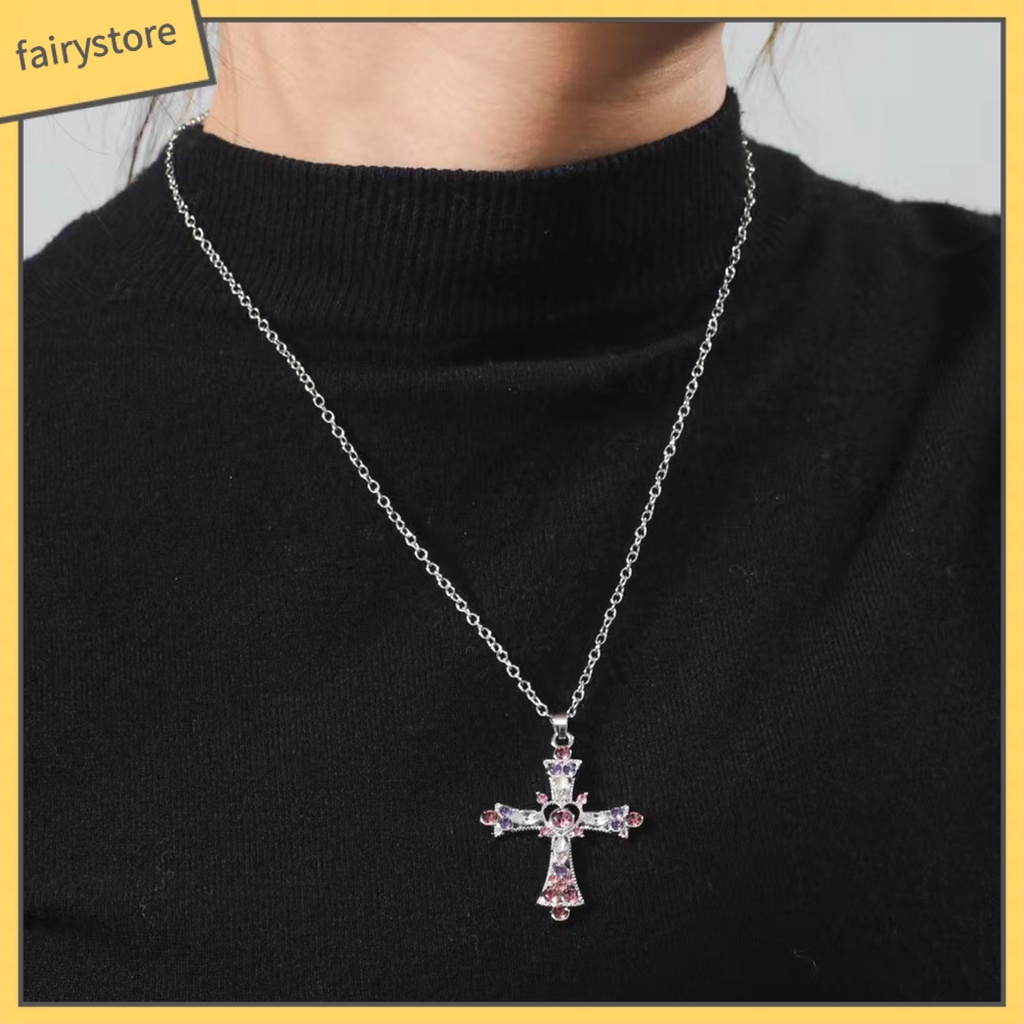 Vòng cổ Mặt Chữ Thập Đính Đá Nhiều Màu Sắc Phong Cách Âu Mỹ [Fairy1]