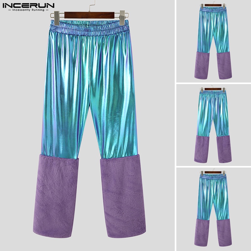 Quần INCERUN cạp cao màu flash phối lông thời trang cá tính