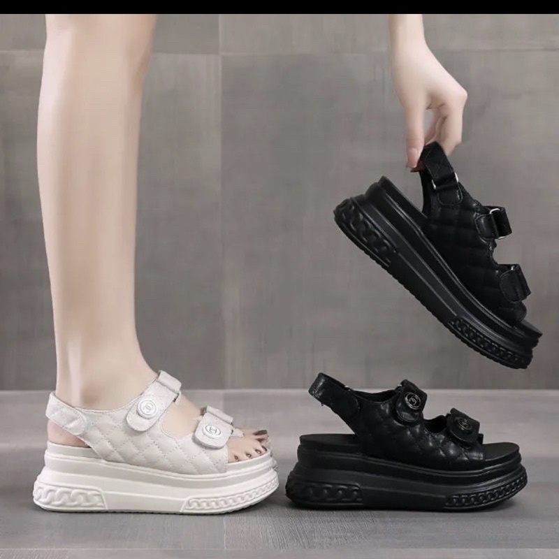 Giày Sandal Quai Hậu Trần Trám Đế Bánh Mì Cao 7cm
