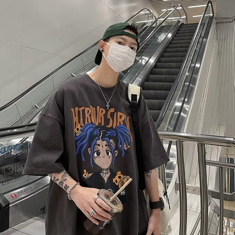 Áo Thun Tay Ngắn Cổ Tròn Dáng Rộng In Họa Tiết Hoạt Hình Phong Cách Hip hop Thời Trang Mùa Hè Cho Nam Và Nữ S-5XL