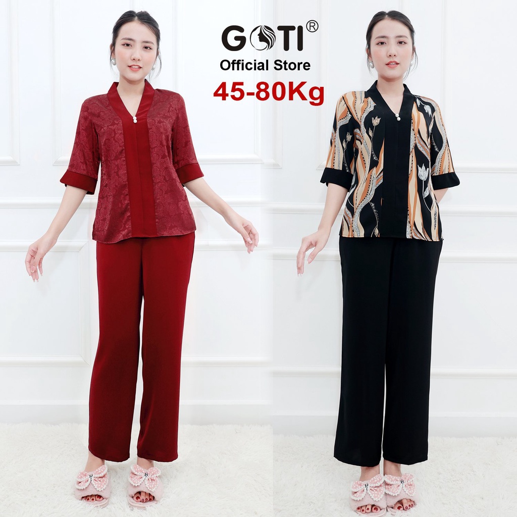 GOTI - Đồ Bộ Trung Niên Nữ Chất Lụa Cao Cấp Siêu Mát Mặc Lễ Tết Thoải Mái Bigsize 45-80Kg Quà Tặng Mẹ 3360 3359