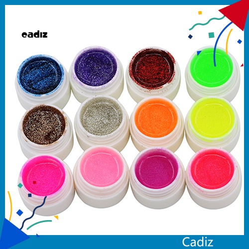 Set 12 Lọ Gel Kim Tuyến Nhiều Màu Sắc Dùng Để Trang Trí Móng Nghệ Thuật