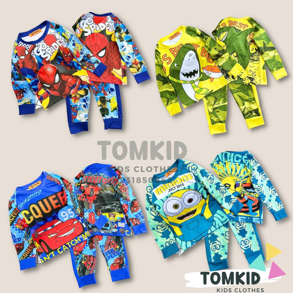 BỘ TAY DÀI CHO BÉ TRAI HOẠT HÌNH THUN LẠNH 3D LOẠI 1 10-45KG