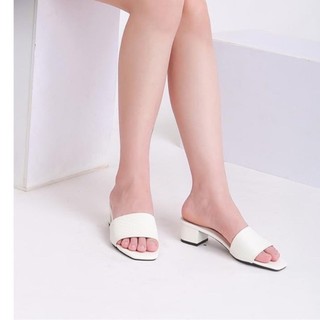 Dép guốc gót vuông 3 phân quai ngang da trơn mềm