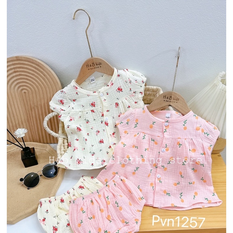 Bộ Xô Musline Cộc Tay Bé Gái 6-16kg Chất Mềm Mát Ren Phối Tay Bèo, Bộ Xô Mặc Hè Cho Bé - AN.KID