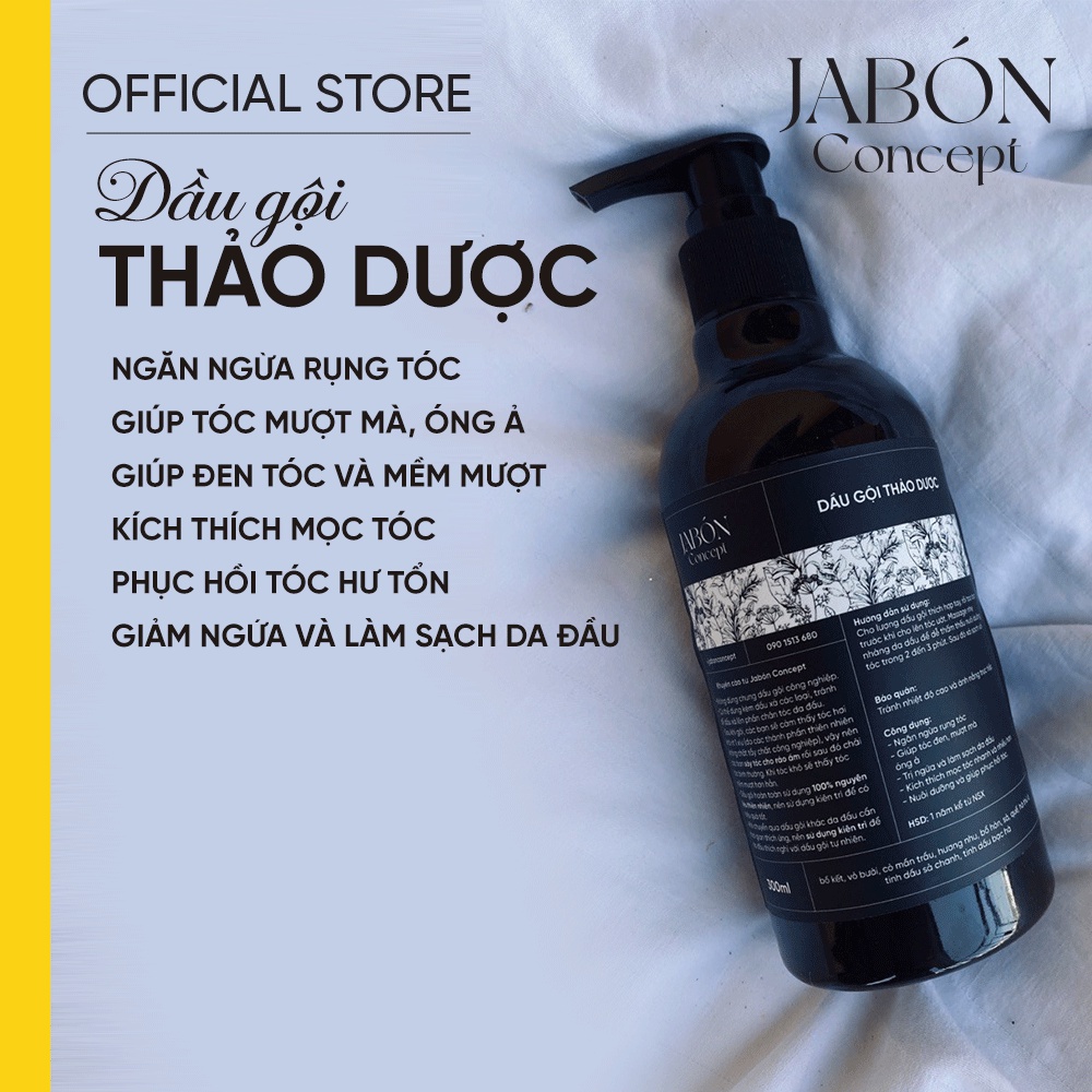 Dầu Gội Thảo Dược Thiên Nhiên Bồ Kết Bồ Hòn Cô Đặc Chống Rụng Tóc Làm Sạch 300ml - Jabon Concept