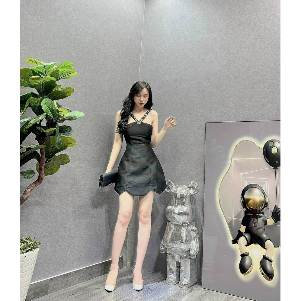 [3.3 Sales Freeship] Đầm nữ thiết kế đi tiệc, đầm cúp ngực cổ yếm đính cườm dáng ngắn chất tapda nhiều màu sang trọng dx
