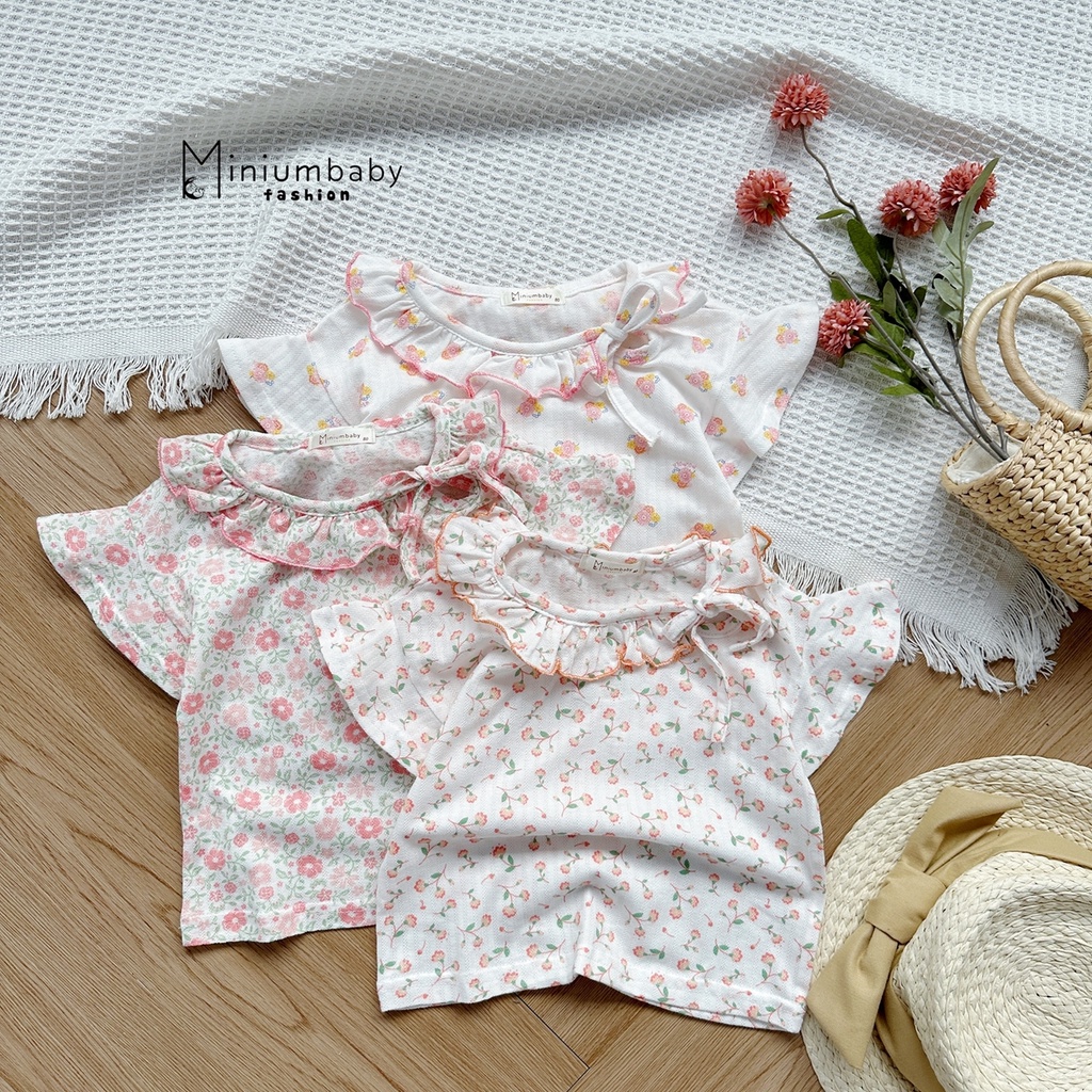 Đồ bộ cộc tay quần lỡ phối cổ bèo cho bé trai/gái Minium, set quần áo hè trẻ em, miniumbabyfashion SB1340