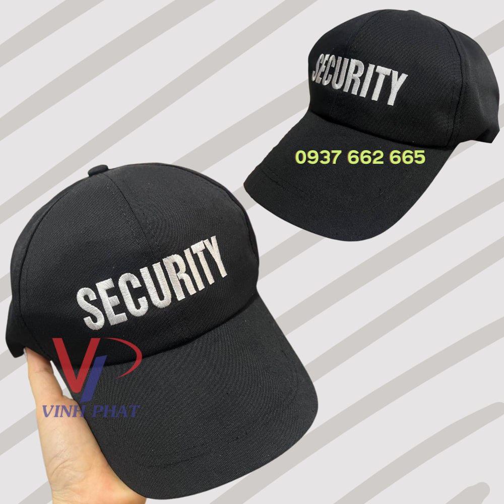 Nón kết bảo vệ thêu chữ security màu vàng, trắng vải kaki bền đẹp hàng sẵn giá rẻ
