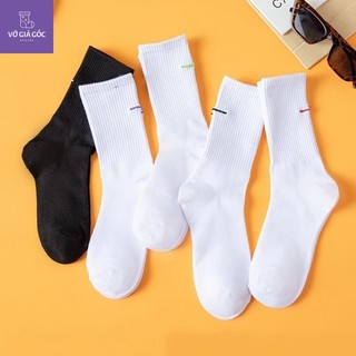 Tất vớ trắng cổ cao unisex họa tiết sọc ngang thể thao unisex