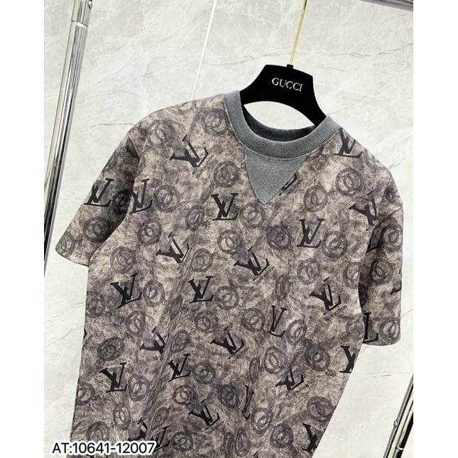 Áo thun nam nữ màu loang hoạ tiết chữ L.V,áo phông cộc tay màu loang hình L.V cotton