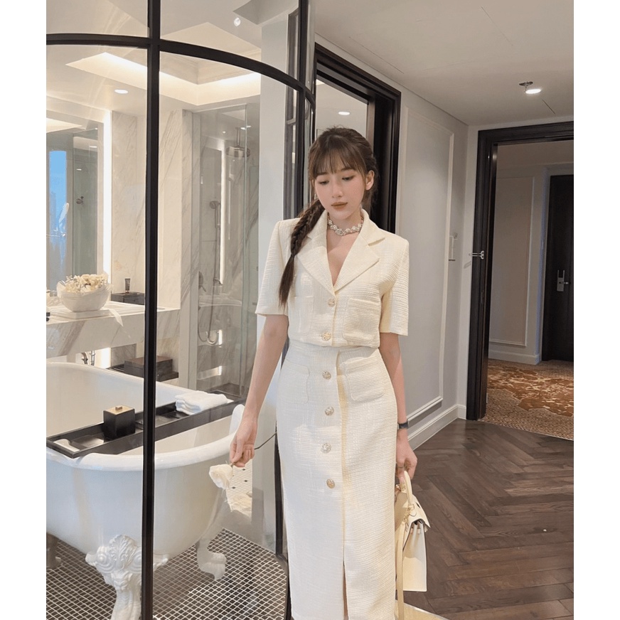 (HÀNG MỚI) ƯU ĐÃI NGẬP TRÀN - SET LENIN ÁO TAY NGẮN CỔ CHỮ V GÀI NÚT MIX CHÂN VÁY DÀI CỰC XINH ĐẸP TRẺ TRUNG ĐI CHƠI DỰ